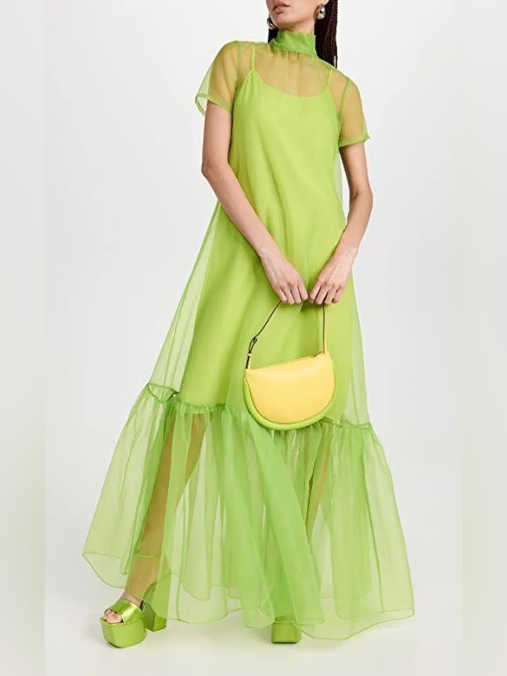STAUD Lime Kiwi Green Sheer Organza Maxi Dress